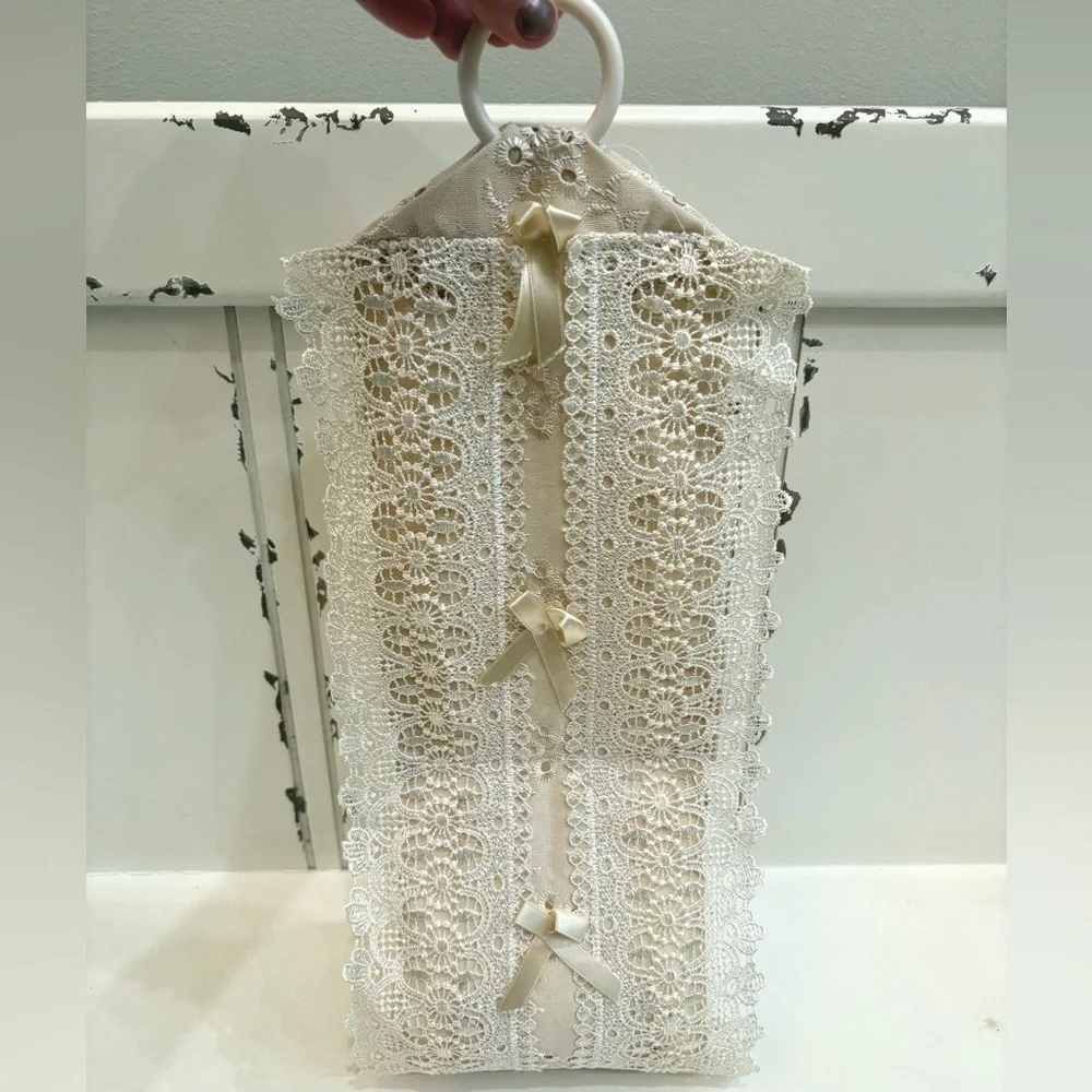 Vintage Toilet Paper Roll Holder Hand made 2 Roll Italian Lace Crochet